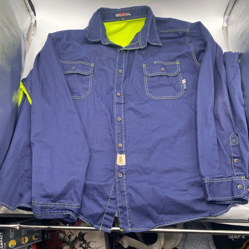 Bocomal FRC0807 FR Work Shirt Mens 5XL Navy Blue Flame Resistant CAT 2 NFPA 2112